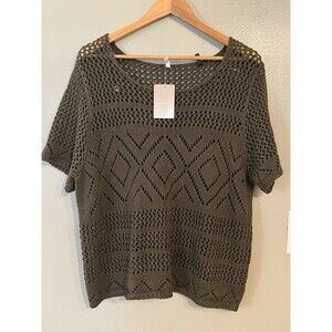 Anthology Womens Green Crochet Trendy Top Size 16 NWT
